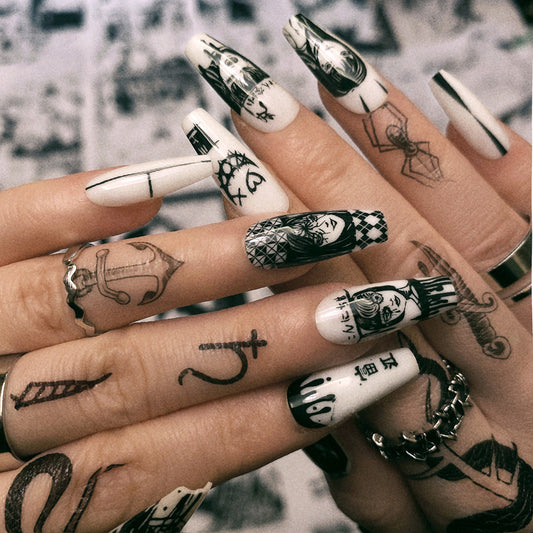Fashion  nail European and American Wearable Fake Nails Cartoon Wansheng Nail Nail Sticker Finished Detachable Nail Tip Patch Ballet Nail W8