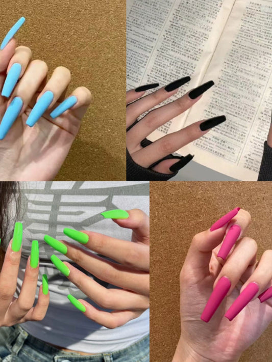 (Hand made nail) Long ladder frosted series wearing armor European and American style cosplay show dance nail stickers finished matte fake nail patches