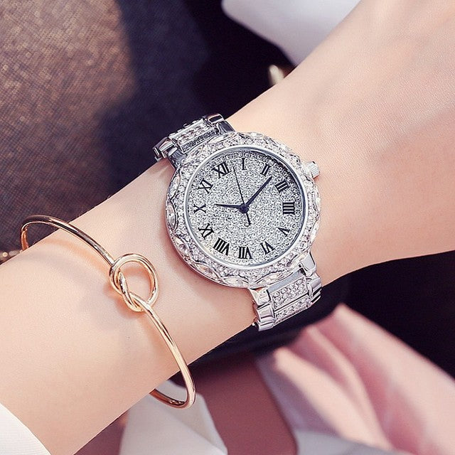 Fashion women's watchForeign Trade Starry Rhinestone Women's Bracelet Watch Women's Korean-Style Diamond-Embedded Roman Scale Alloy Steel Chain Women's Watch