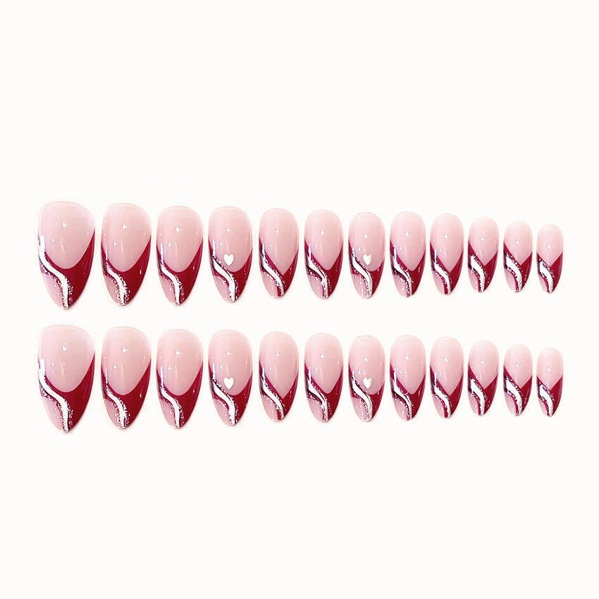 Fashion  nail European and American Simple Almond Nail Curve Nail Sticker Foreign Trade Cross-Border Wear Nail Fake Nail Patch Wholesale A59