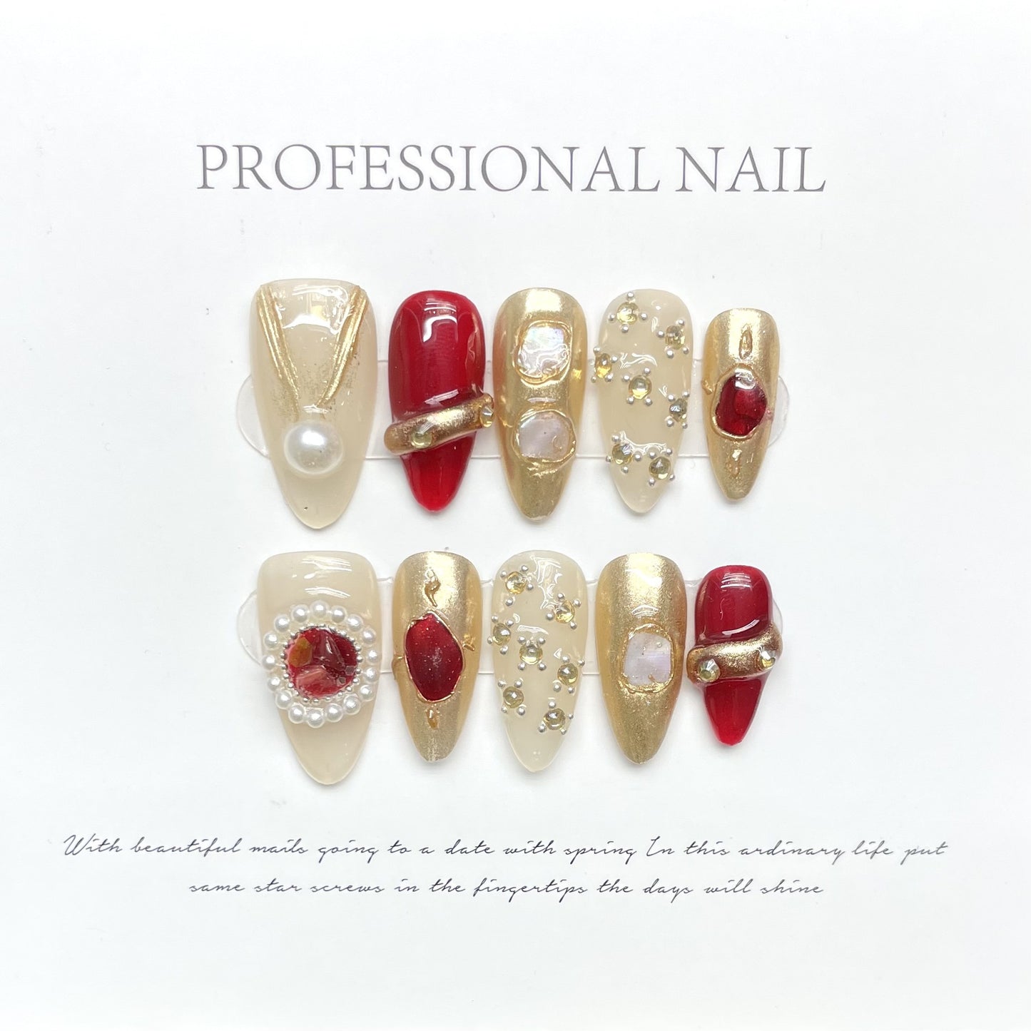 (reusable nail)【 Drunken by paper and obsessed with gold 】 Nail manicures, fake nails, honey silk lotus, the same gemstone, Baroque high-end feeling, bride light luxury, high-end