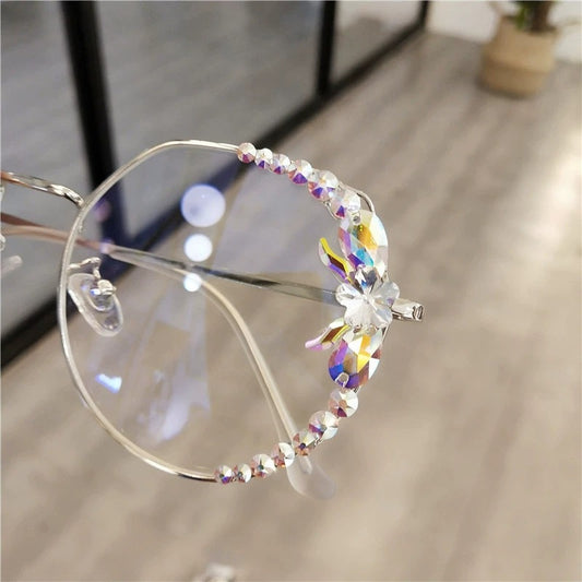Women's fashion glasses 2024跨境镶钻抗蓝光疲劳男女电脑护平面目无度数玩手机保护眼睛
