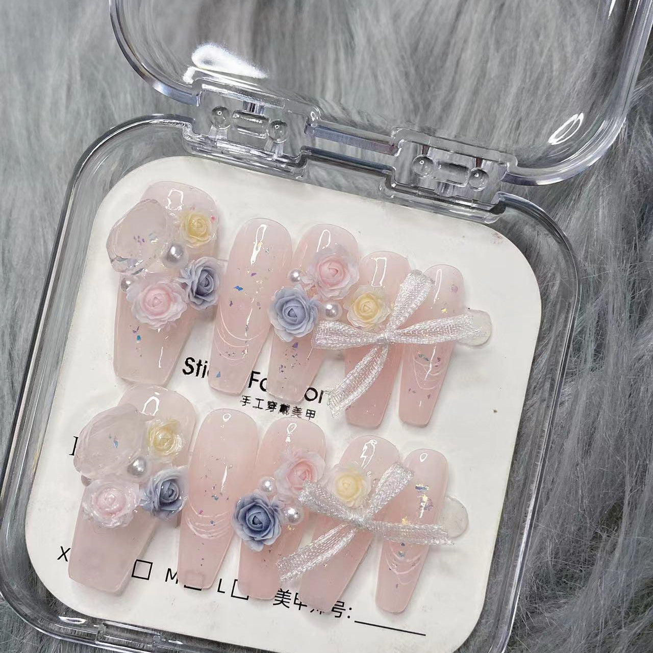 (Hand-Made Nail) Pure Hand-Wear Nail Manicure Three-Dimensional Carved Heavy Industry Bridal Manicure Rose Manor Xiaohongshu Nail Patch