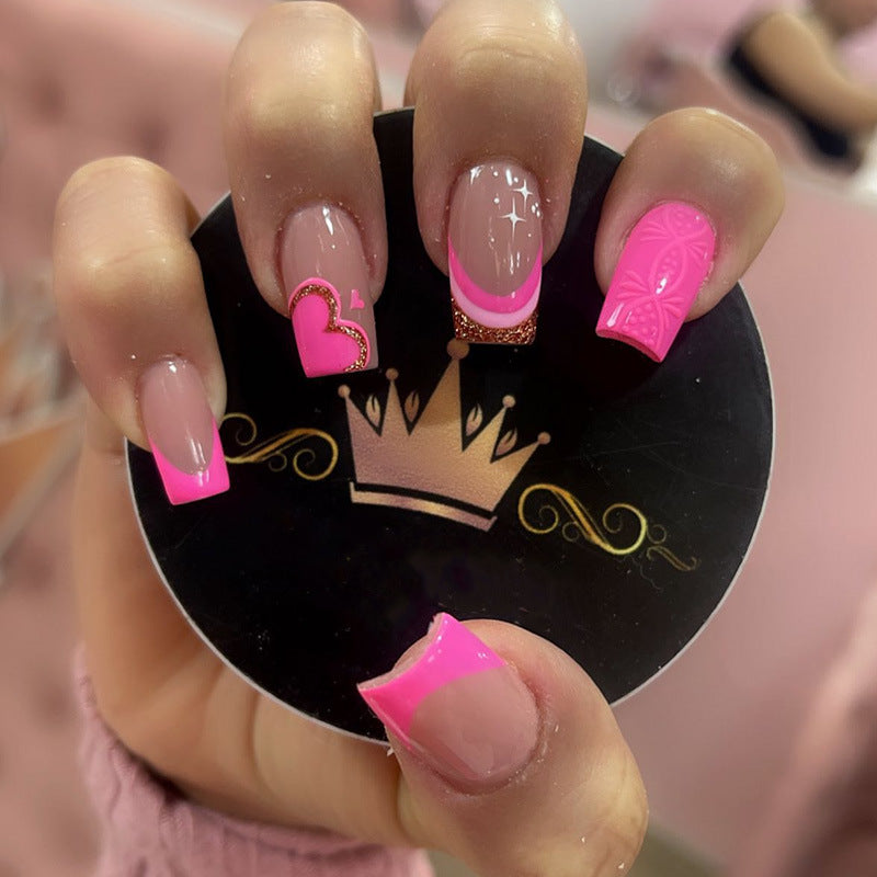 芭比星星穿戴甲玫色nails 法式跨境美甲片外贸假指甲长甲美甲贴片