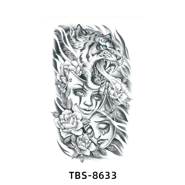 Free shipping Tattoo New Wholesale Small Flower Arm Waterproof Tattoo Sticker Half Sleeve Arm Back Color Animal Skull European and American Tattoo Sticker Paper