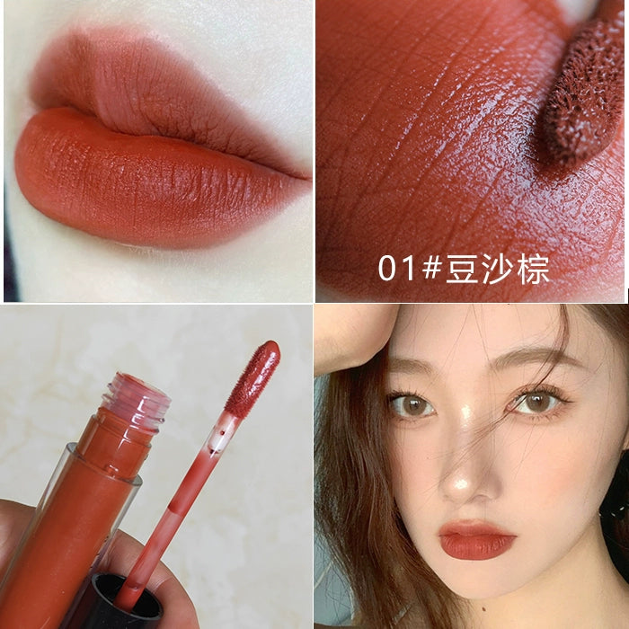 裸色口红唇釉吃土色系欧美妆巧克力女豆沙色深奶茶棕色哑光不粘杯