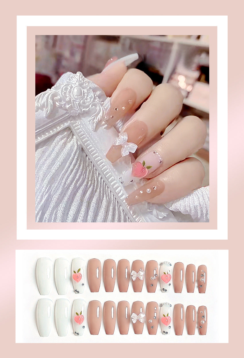 Fashion  nail Fake Nail Patch Wear Nail Finished Product Nail Tip Nail Stickers Disassembly Patch Female Juicy Peach Nail Stickers Y38