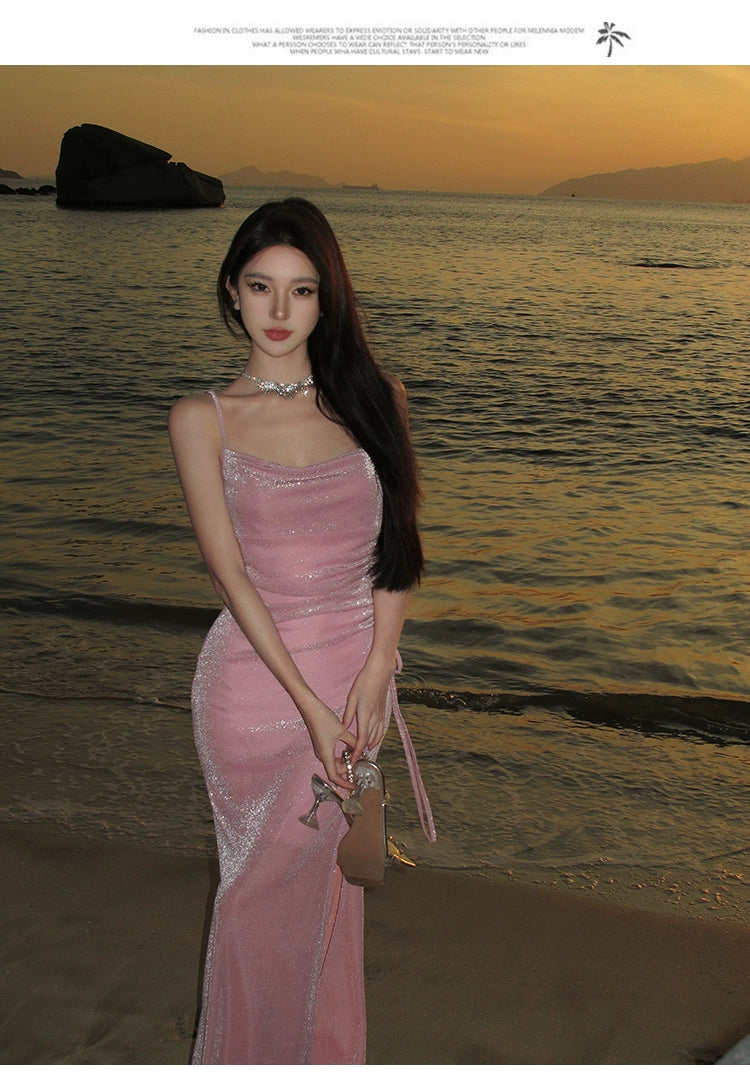 Fashion women's wear Seaside Holiday Beautiful Small Skirt High Sense French Style Temperament Ladies Annual Meeting Dress Sling Dress 2024