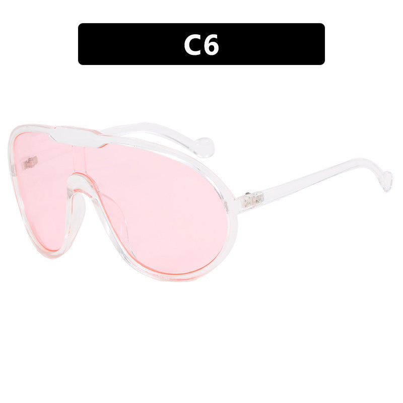 Women's fashion glasses 蛤蟆太阳眼镜2023新款欧美大框一体式太阳镜跨境户外防风墨镜街拍