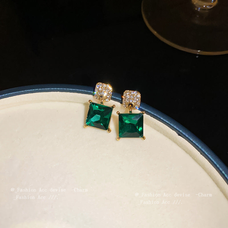 银针镶钻几何水晶耳环复古轻奢高级感耳钉ins时尚百搭耳饰批发女