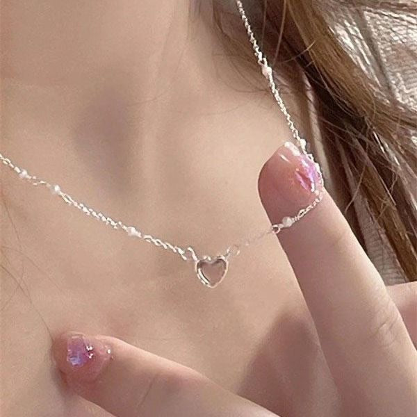 珍珠立体爱心项链ins轻奢小众高级设计感锁骨链甜美少女项饰批发