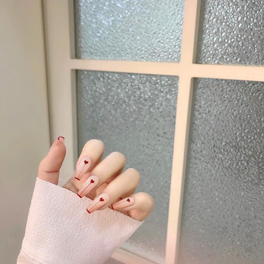Fashion  nail Wearable Nail Sticker Peach Heart Wear Nail Piece Nail Shaped Piece Removable Ballet Nail Patch Finished Product Y17