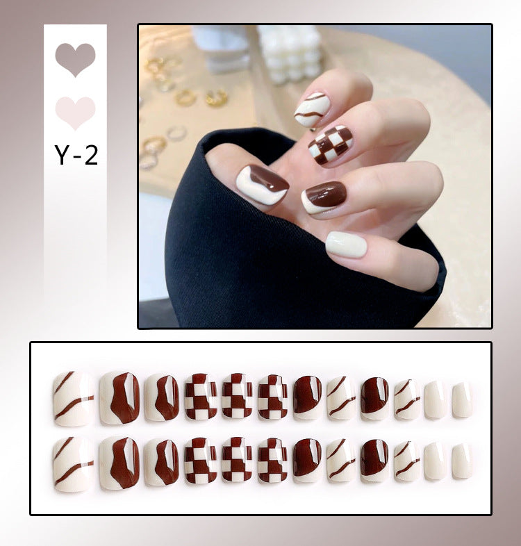 Fashion  nail Wearable Nail Sticker Chessboard Grid Wearable Nail Sheet Nail Shaped Piece Removable Nail Patch Finished Nail