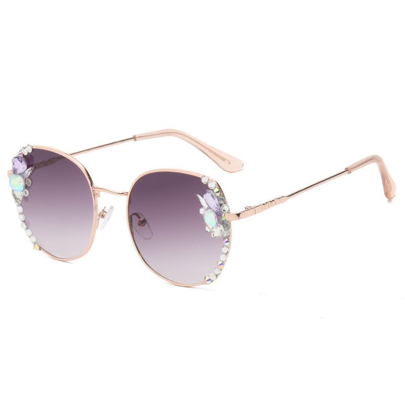 Women's fashion glasses 新款韩版水晶太阳镜时尚框架优雅女士镶钻素颜街拍墨镜防紫外线