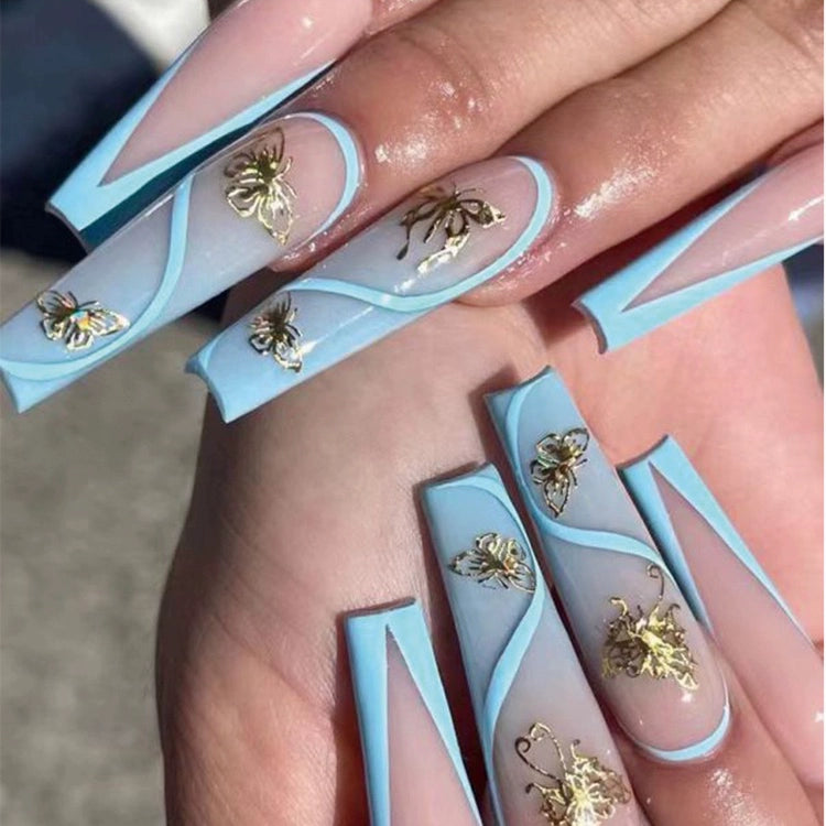 (Hand-made nail) super long hot girl wears nail chips, glitter nail patches, fake nail stickers, and finished products, sexy and exaggerated, European and American style wearables