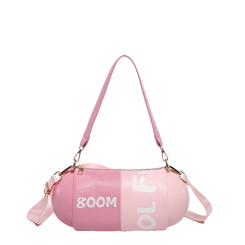 Dopamine Bag Free shipping Tattoo Women's bag new dopamine contrasting color trend cylindrical capsule bag European and American style personality funny single shoulder oblique span bag