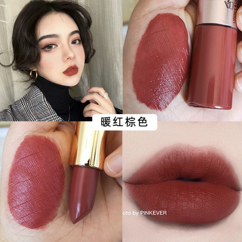 裸色口红唇釉吃土色系欧美妆巧克力女豆沙色深奶茶棕色哑光不粘杯