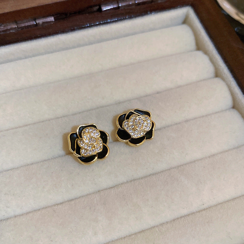 925银针镶钻珍珠爱心耳环时尚小众耳钉气质韩系高级感耳饰批发女
