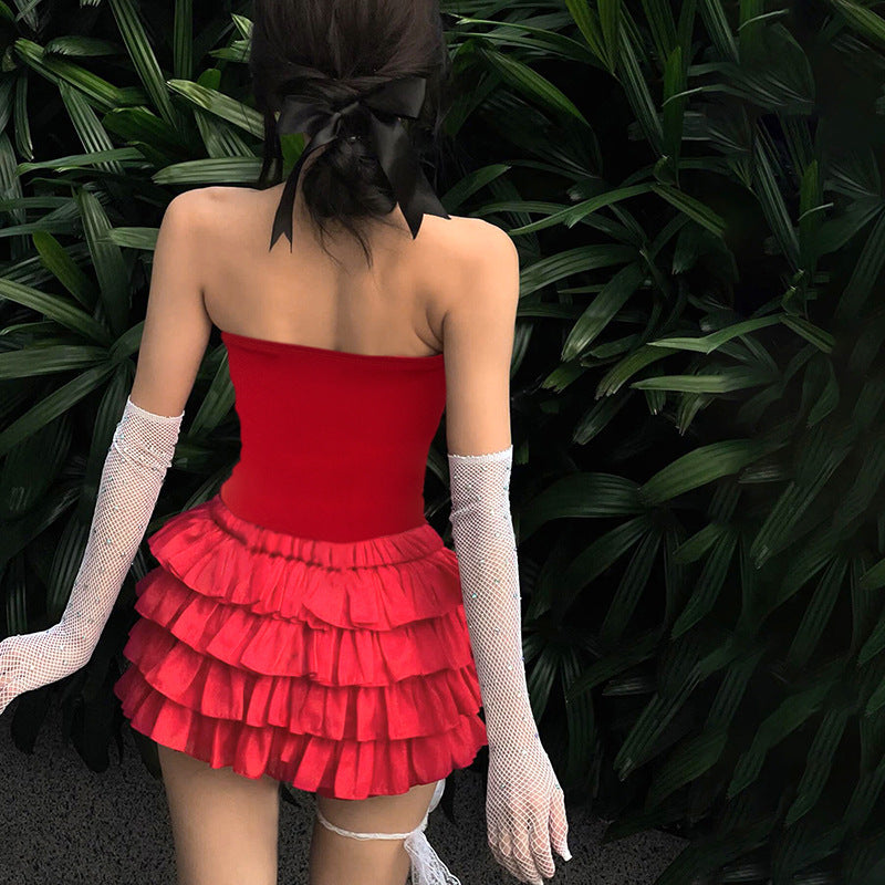 Fashion women's wear Q23tp722  Hot Girl Contrast Color Bow Three-Dimensional Decoration Fishbone Tube Top Women's All-Match Date New