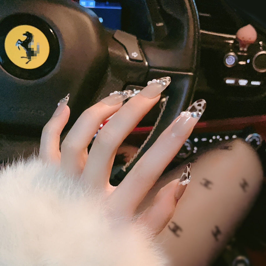 Fashion  nail Wear Armor Nail Stickers Nail Patch Fake Nails Removable Leopard Printed Pearl Nail Tip Nail Sticker X3