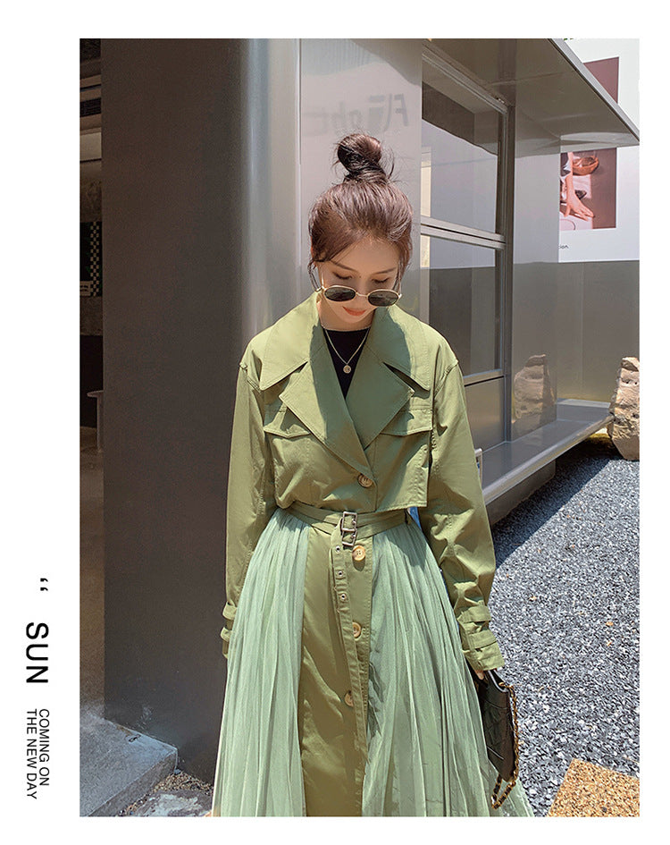Fashion women's wear A Large Number of in Stock 2024   Purpleflower Holly Leaf Spring and Autumn Trench Coat Women's French Mesh Stitching Casual Temperament Coat