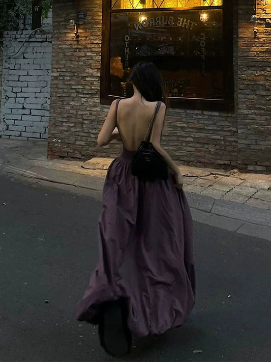 Fashion women's wear French Retro Pure Desire Sexy Sling Dress Female Elegant Backless Design Gentle Fake Two Pieces A- line Dress