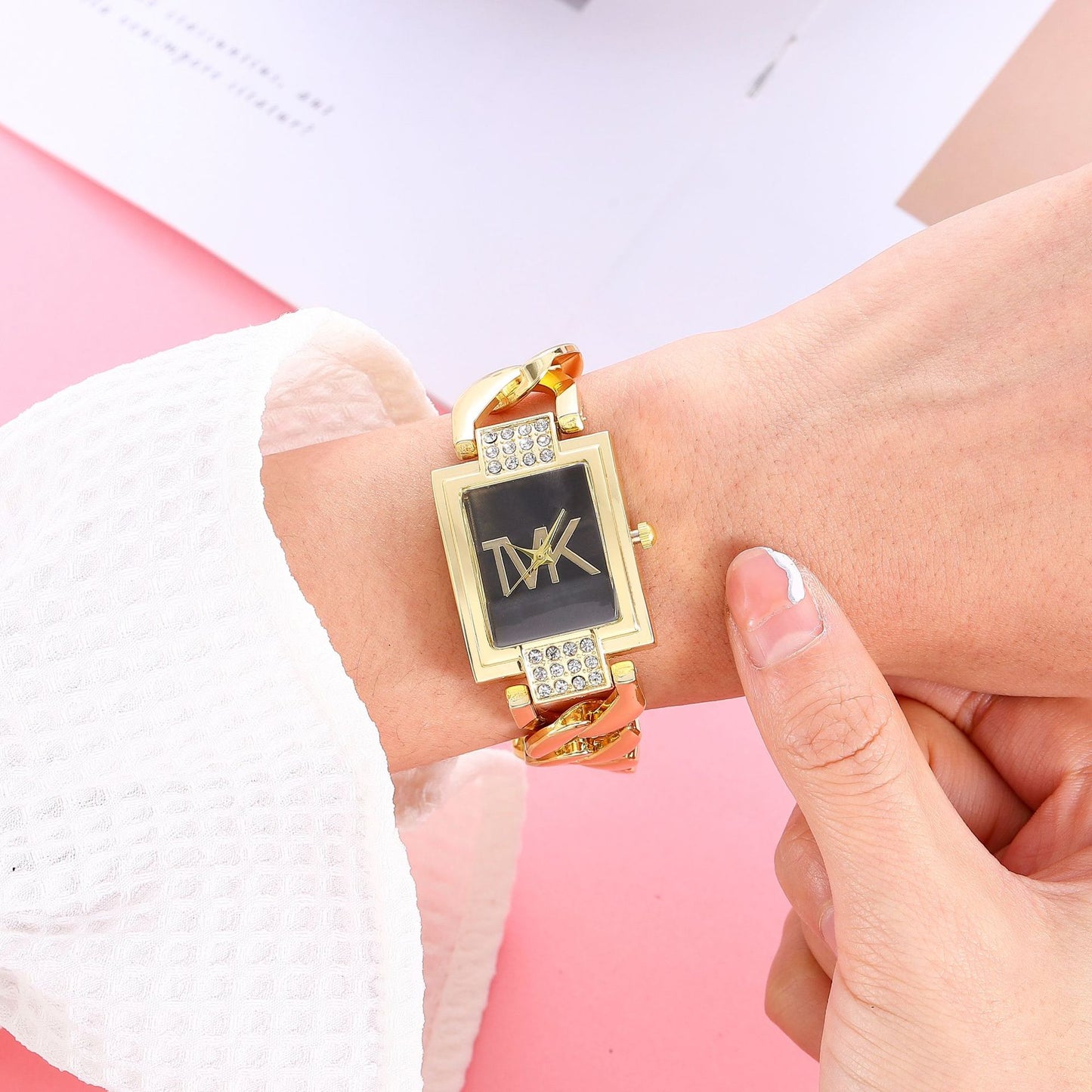 Fashion women's watchTVK Women's Watch High-Grade Steel Band Diamond-Embedded Fashion Ins Square Dial Korean Style Quartz Watch Foreign Trade New