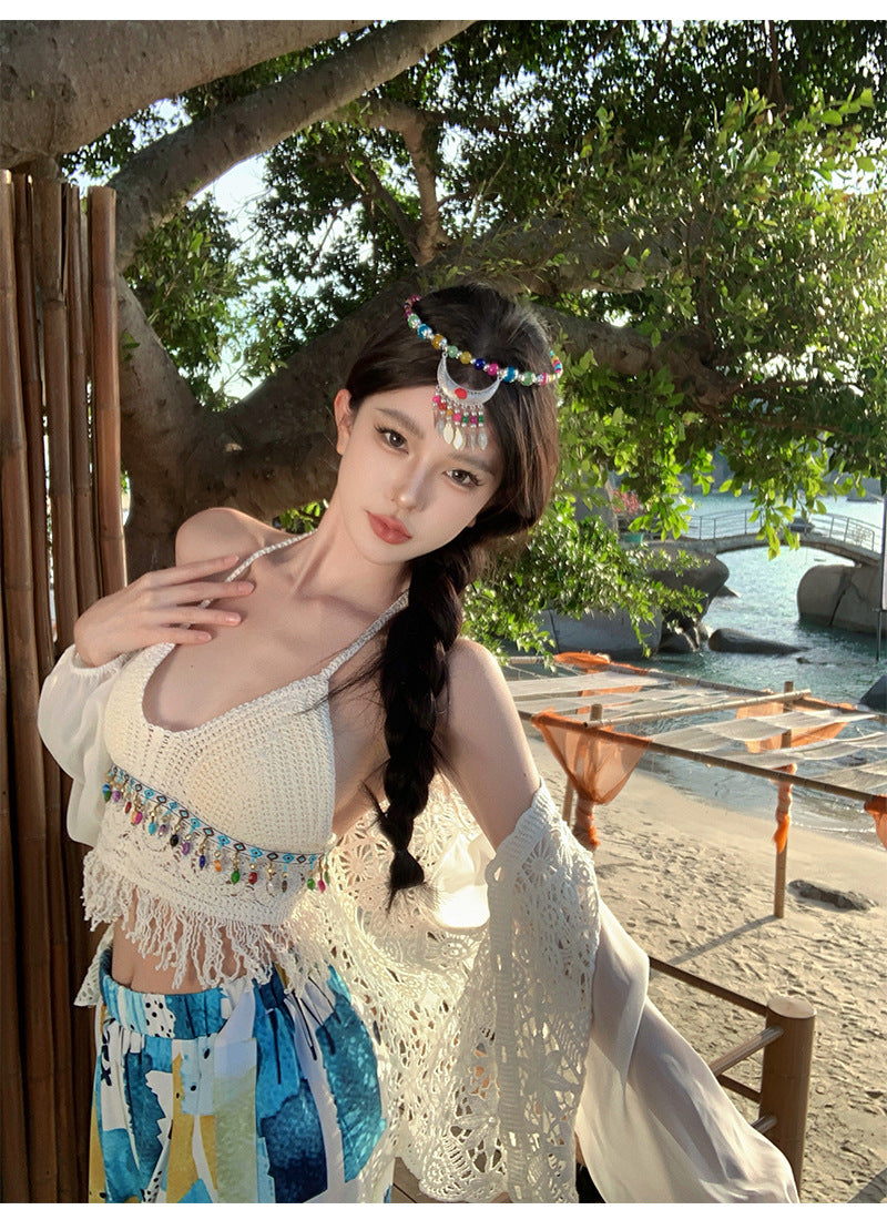 Dopamine pants Free shipping Tattoo Seaside photo pants super fairy summer Thailand Sanya seaside vacation wide-leg pants dopamine beach skirt pants trousers