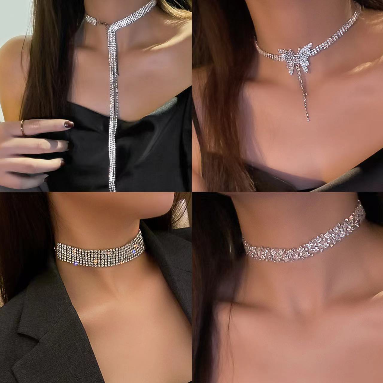 Diamond  jewelry Oval necklace Fashion high touch collarbone chain niche design high-cold-wind styl  necklaces
