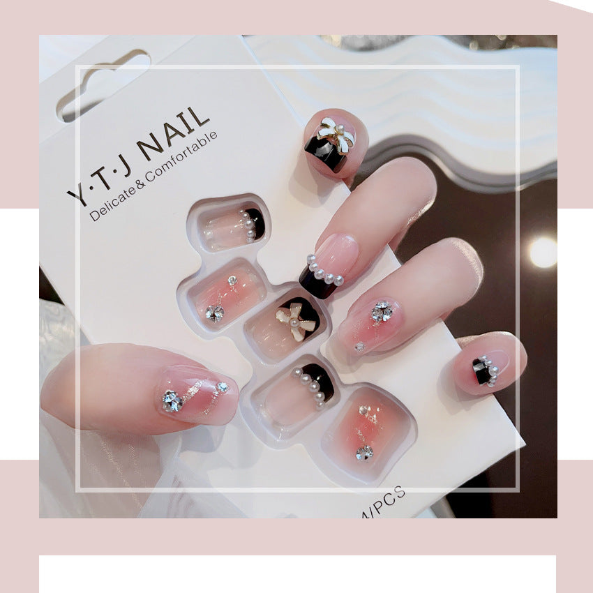 Fashion  nail Pure Desire Fake Nail Patch Bow Finished Nail Beauty Wearable Fake Nails Removable Nail Tip Wearable Nail X94