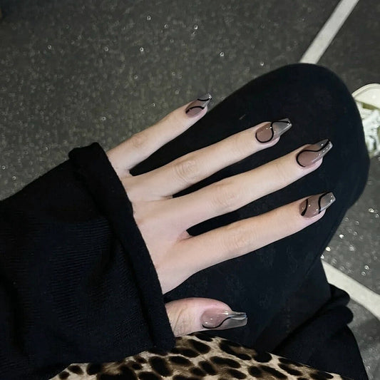 Fashion  nail Fake Nails Semi-Transparent Nail Art Nail Patch LINES Ballet Black Nail Tips Nail Tip Wear Nail Y15