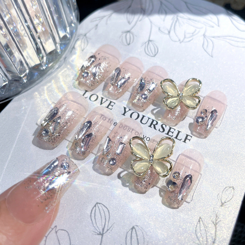 Fashion  nail New Manicure Wear Nail Advanced Pure Desire Wind Rhinestone Nail Patch Wear Nail Butterfly Nail Stickers Wholesale A40