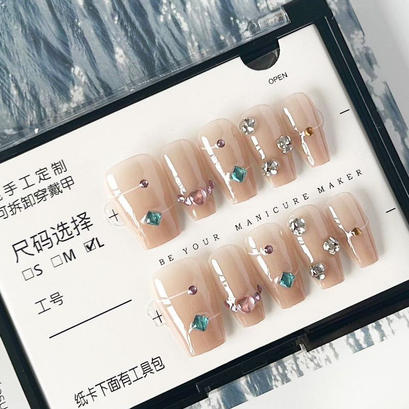 纯手工甲穿戴甲纯欲指甲贴片碎钻美甲片网红假指甲裸色美甲贴成品