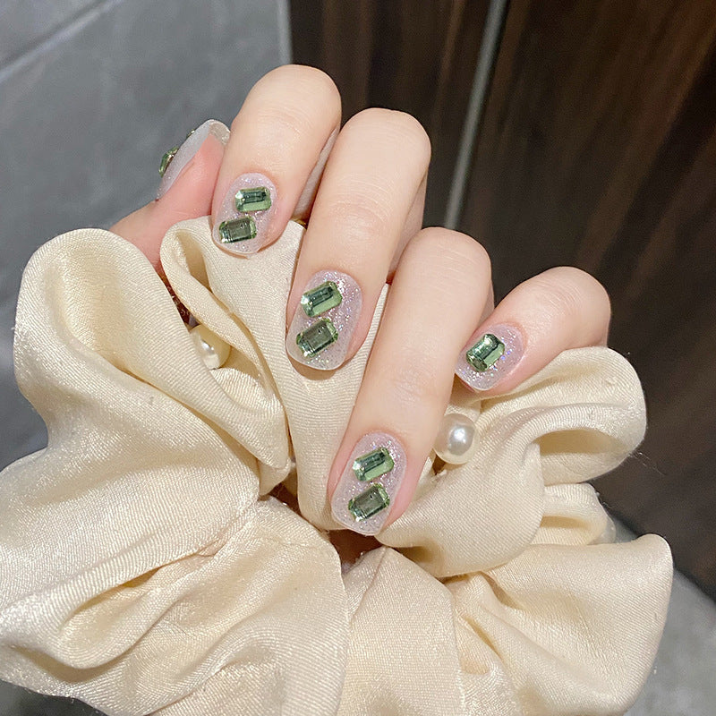 方糖闪钻穿戴甲绿色指甲贴片小红书美甲片假指甲美甲贴片成品甲片