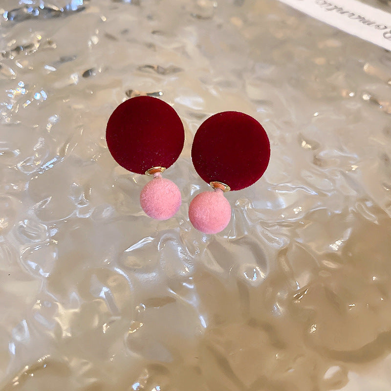 新年红色蝴蝶结珍珠植绒耳钉女轻奢爆款银针耳环秋冬气质耳饰批发