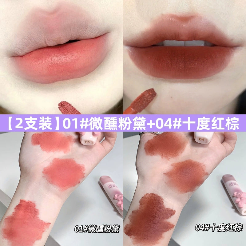立体小熊口红唇釉丝绒哑光雾面口红防水不脱色柔雾唇釉
