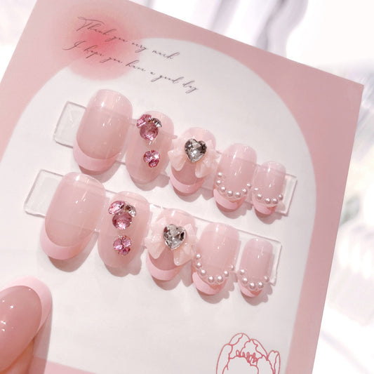 Fashion  nail Handmade Manicure Wear Nail Short Pure Desire Style Rhinestone Nail Patch Wear Nail Bow Nail Stickers A48