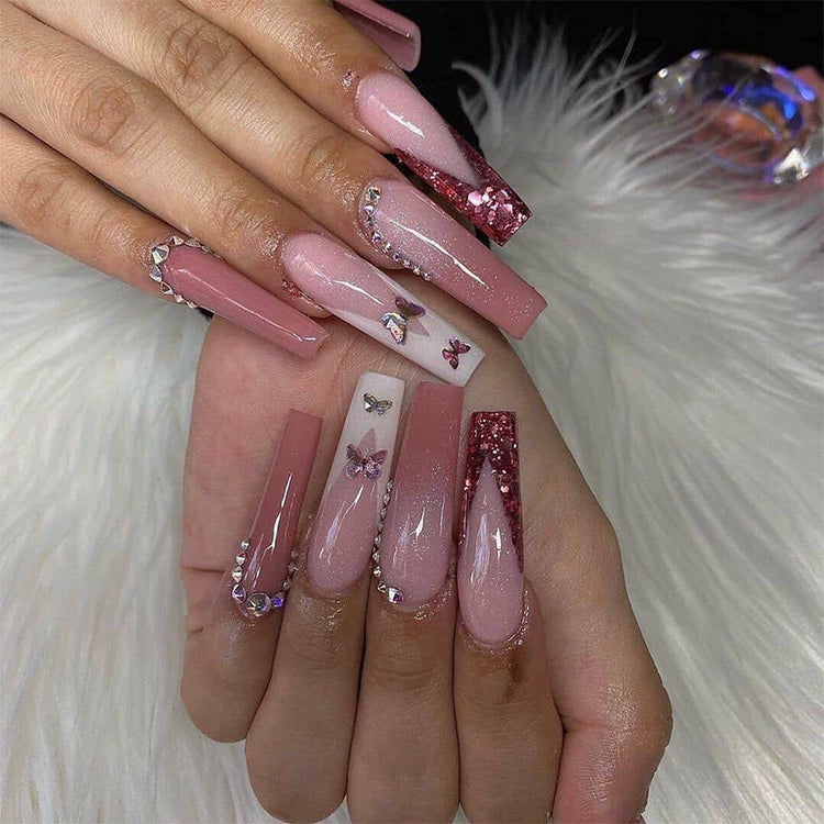 (Hand-made nail) super long hot girl wears nail chips, glitter nail patches, fake nail stickers, and finished products, sexy and exaggerated, European and American style wearables