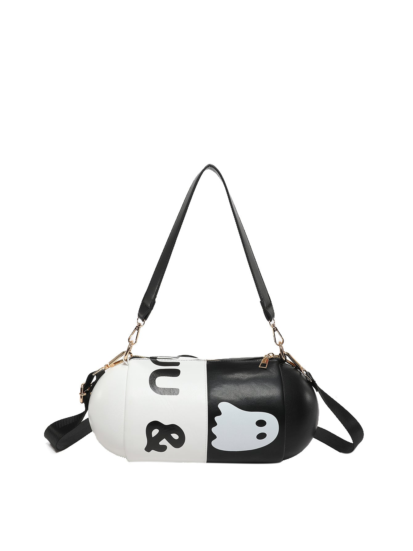 Dopamine Bag Free shipping Tattoo Women's bag new dopamine contrasting color trend cylindrical capsule bag European and American style personality funny single shoulder oblique span bag