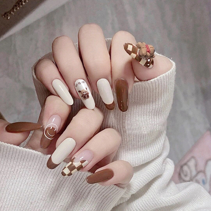 Fashion  nail Wearable Nail Sticker Cute Bear Wear Nail Polish Nail Shaped Piece Removable Nail Patch Finished X60