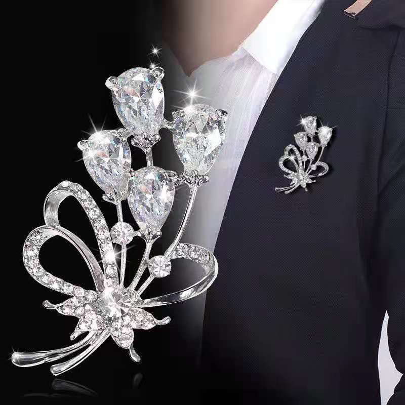 配饰胸针欧美水钻胸针女士合金胸花多款可选珍珠花朵配饰批发