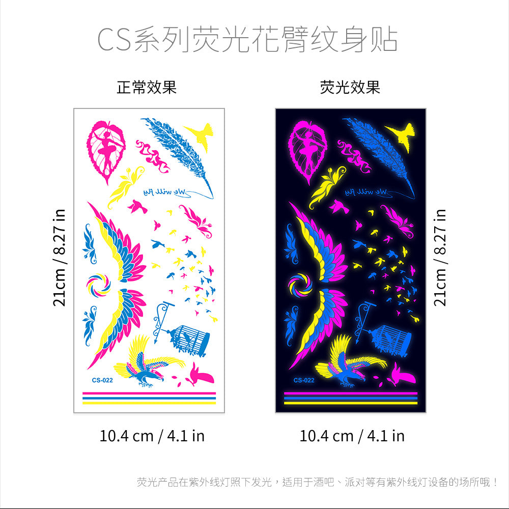 Free shipping Tattoo Hot Selling European and American Hot Creative Fluorescent Flower Arm Tattoo Sticker Face Pasters Waterproof Music Festival Arm Tattoo Sticker Paper in Stock