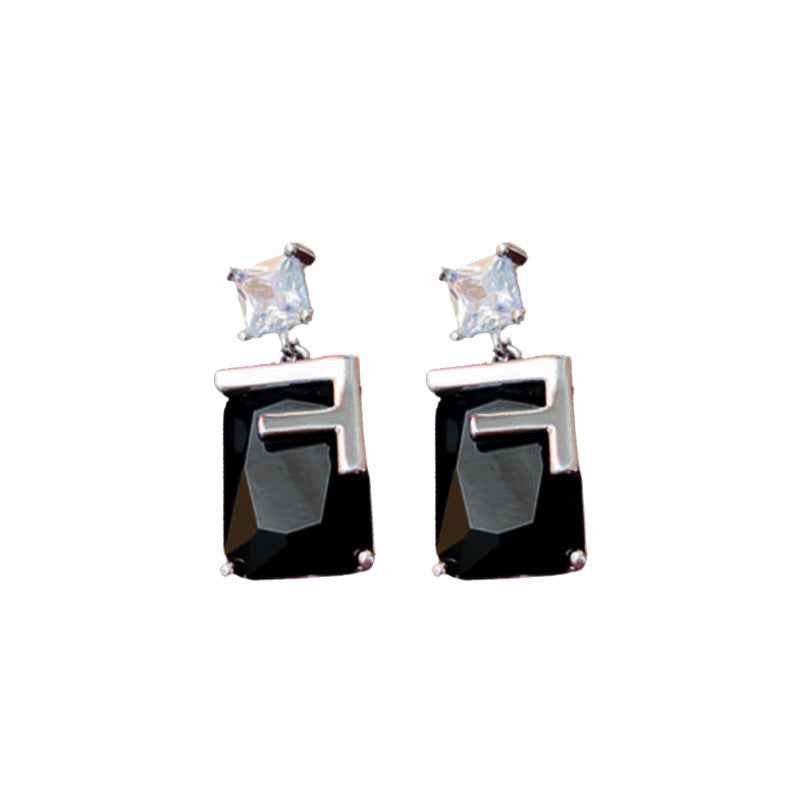 银针锆石方形几何耳环小众时尚气质耳钉复古高级感百搭耳饰批发女
