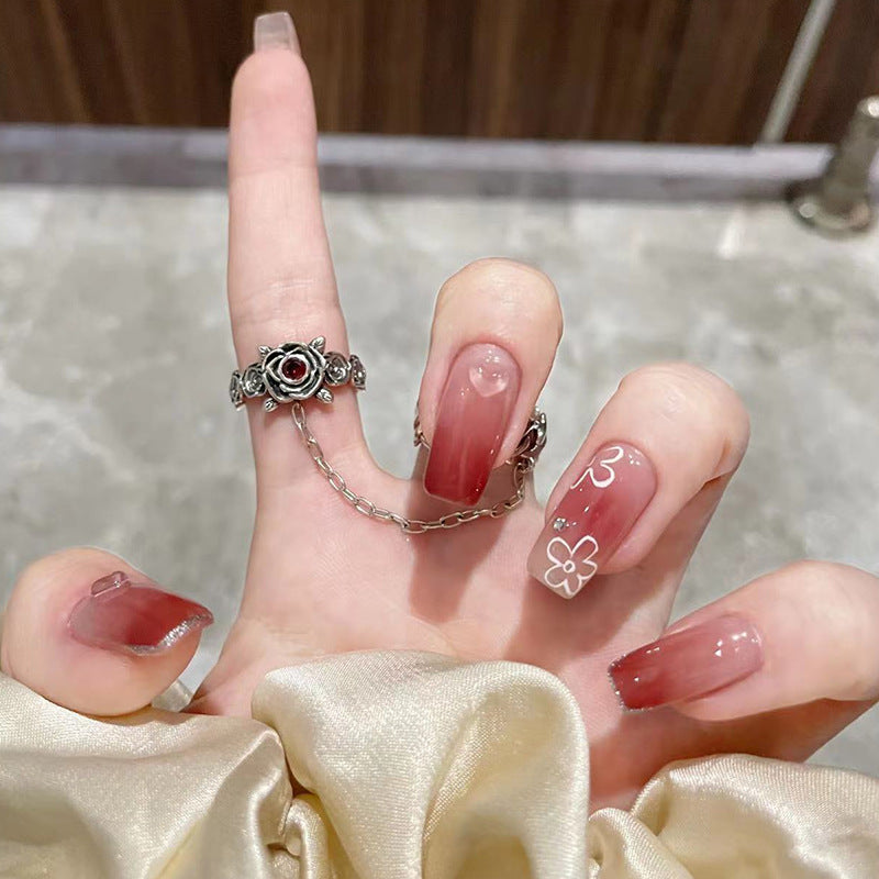 柚红小花穿戴甲腮红立体爱心指甲贴片美甲片假指甲美甲贴成品甲片