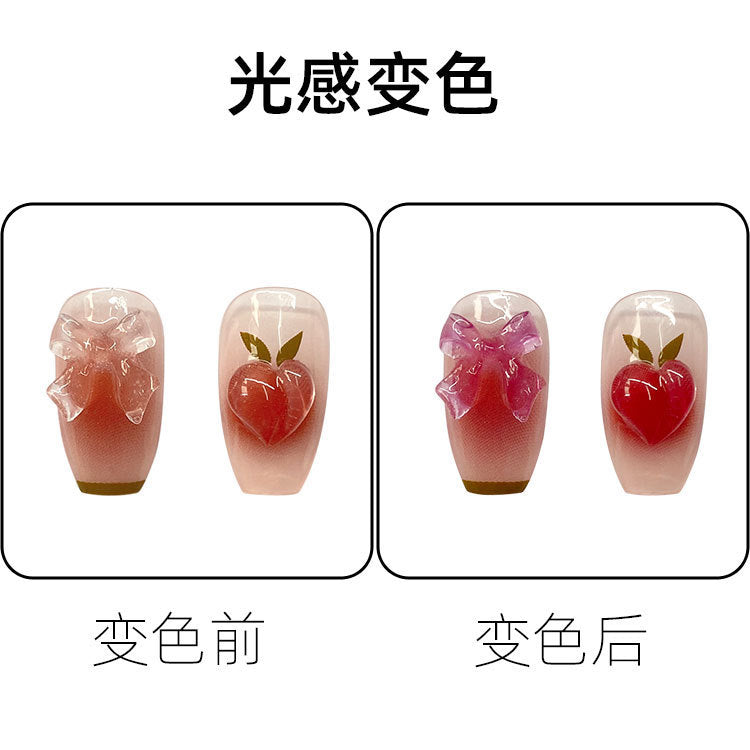 穿戴甲渐变色美甲贴片爱心蜜桃蝴蝶结见光变色立体穿戴甲光变美甲