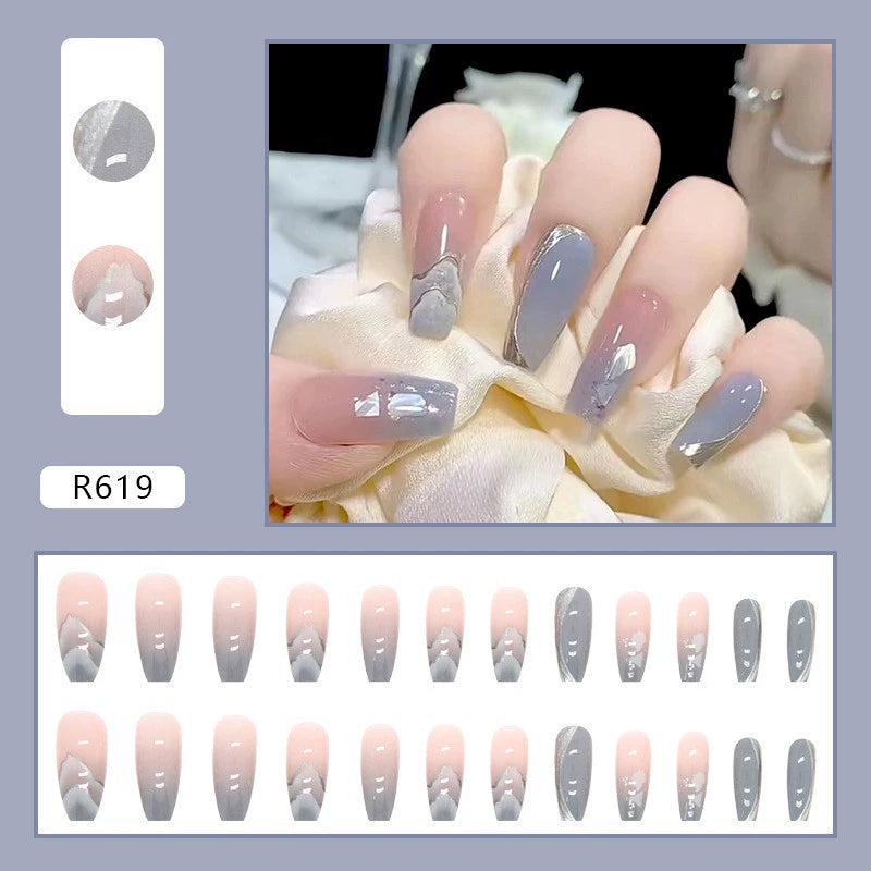 (Hand-made nail) French nail armor long black small fragrance simple white high-grade sense nail piece bride pregnant woman finished product.