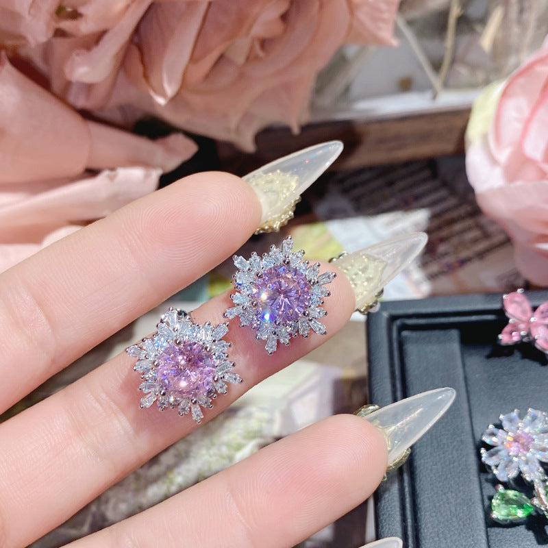 山茶新款超仙粉宝石爱心耳钉 镀18K金闪耀璀璨不规则甜酷少女耳饰