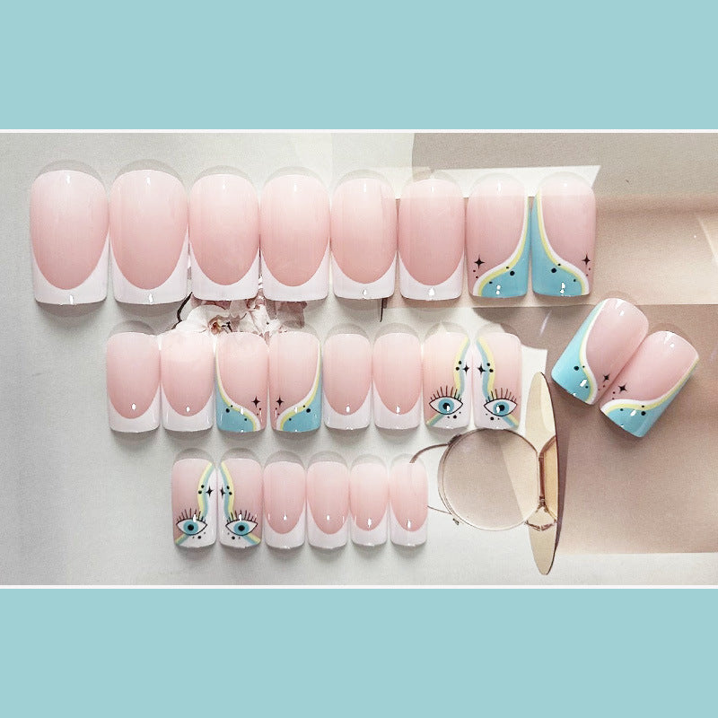 蓝色瞳孔穿戴甲眼睛nails 法式跨境美甲片外贸假指甲长甲美甲贴片