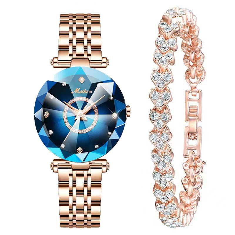 Fashion women's watch2023 New Popular Trending on TikTok Minority Fashion Quartz Watch Retro Diamonds Diamond Women's Blue Glass Non-Mechanical