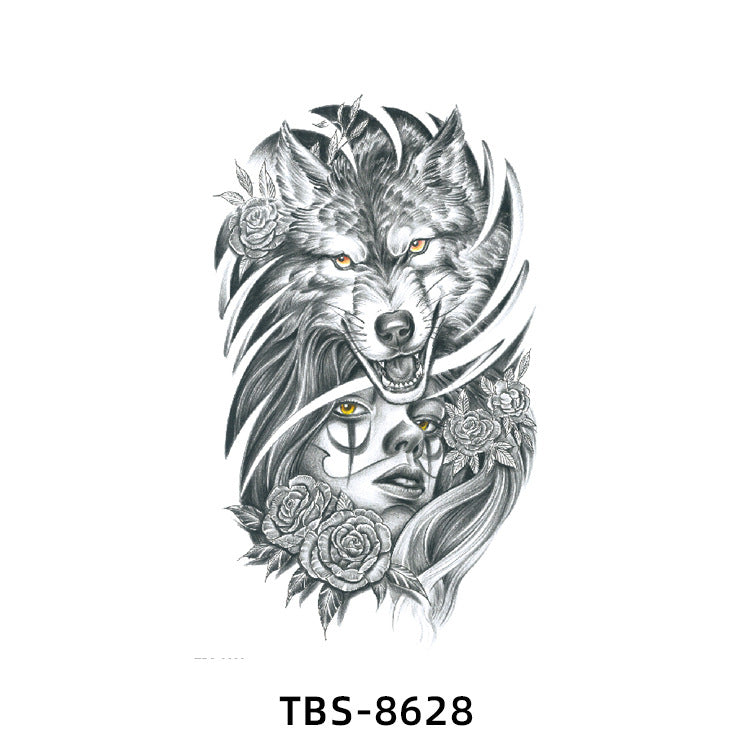 Free shipping Tattoo New Wholesale Small Flower Arm Waterproof Tattoo Sticker Half Sleeve Arm Back Color Animal Skull European and American Tattoo Sticker Paper